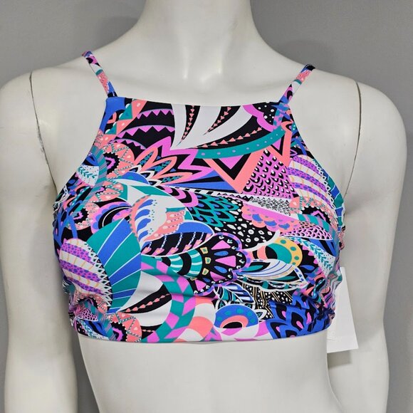 Raisins Juniors' Kaori High-Neck Lattice-Back Bikini Top - Picture 2 of 8